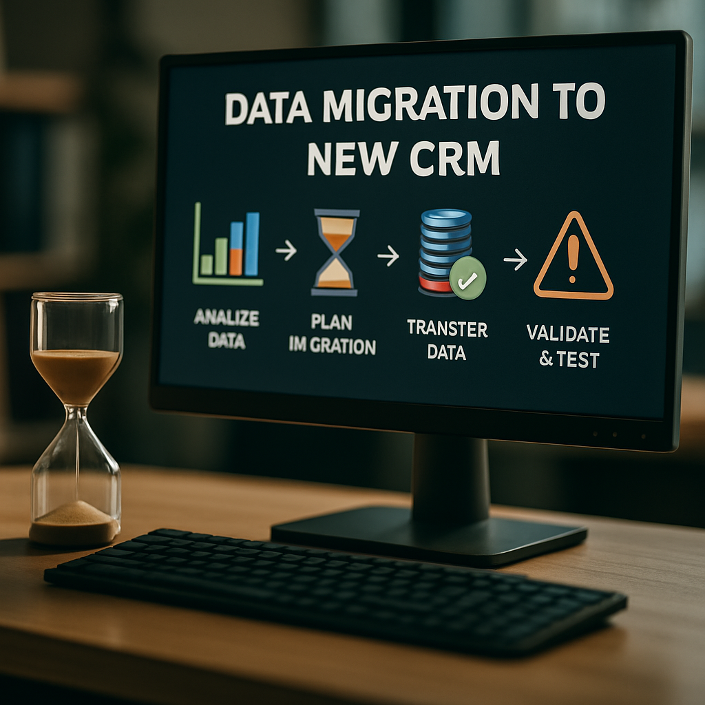An informative image showcasing data migration to a CRM system, highlighting efficiency and organization.