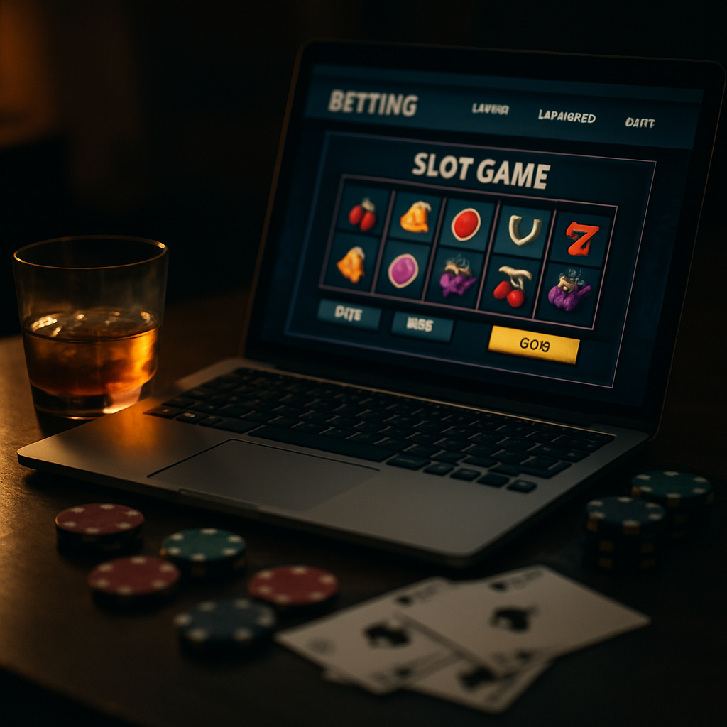 A cozy and sophisticated digital gaming setup for adults, featuring a laptop with gambling